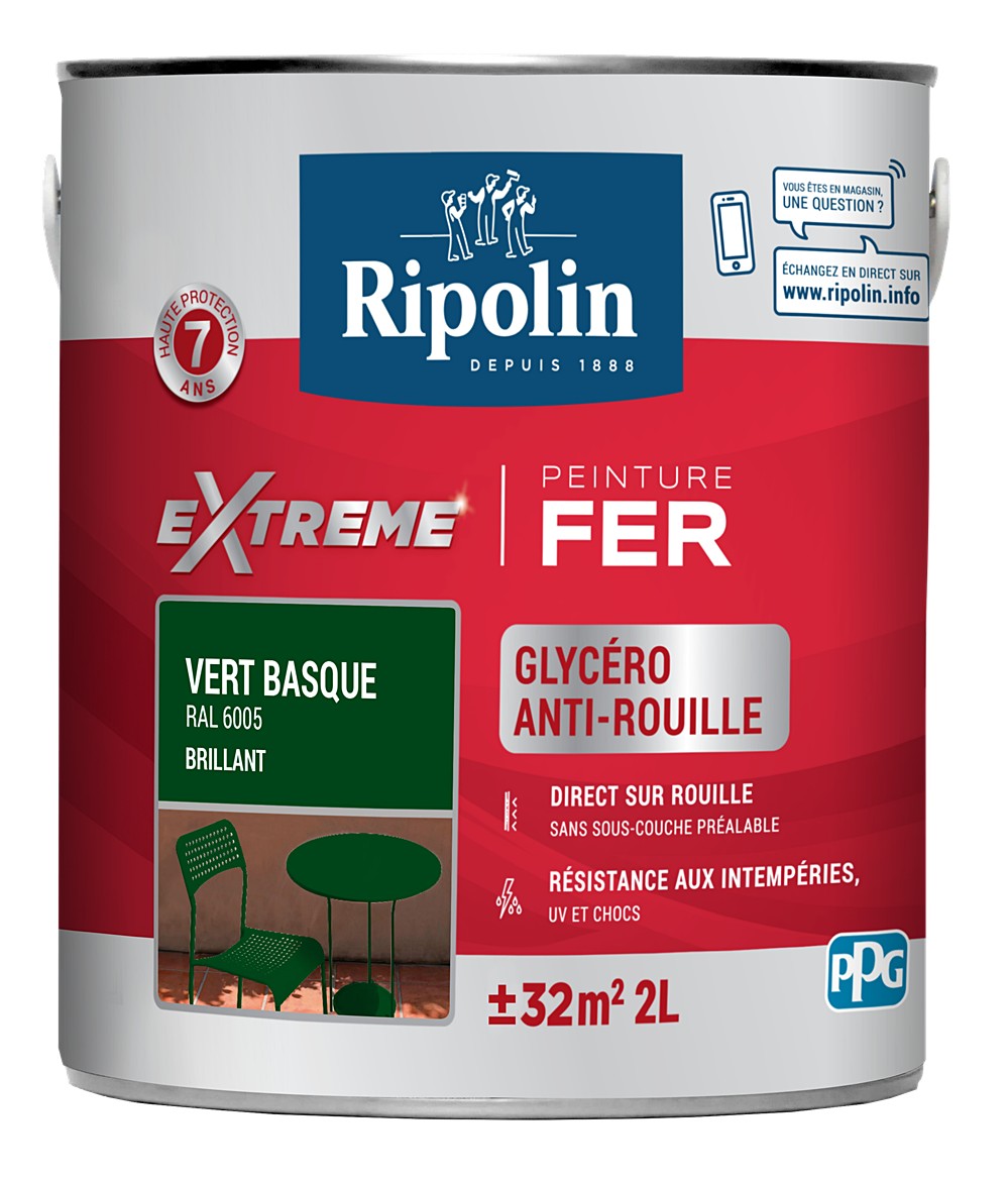 Peinture Extrême fer 2L brillant vert basque RIPOLIN