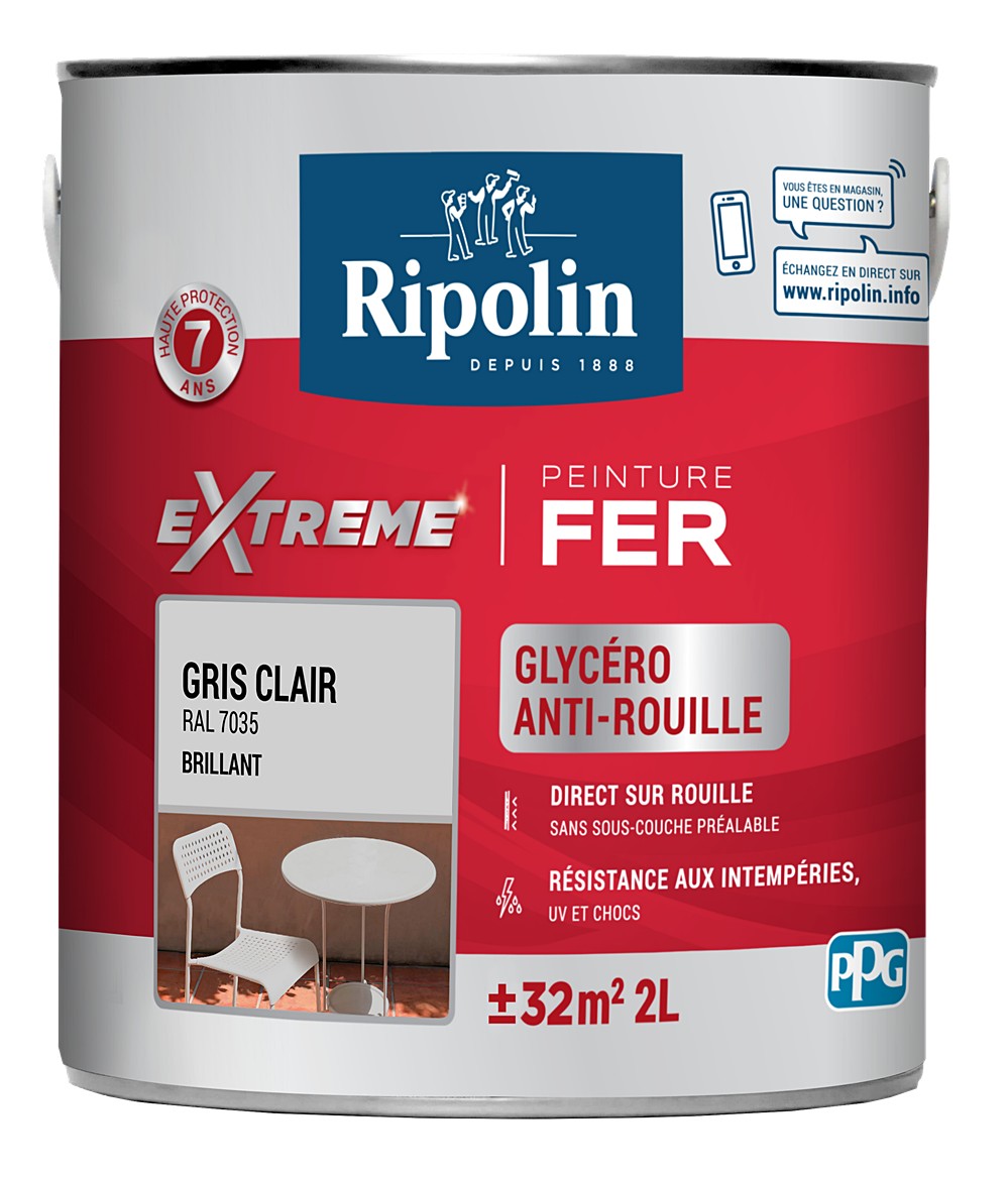 Peinture Extrême fer 2L brillant gris clair RIPOLIN