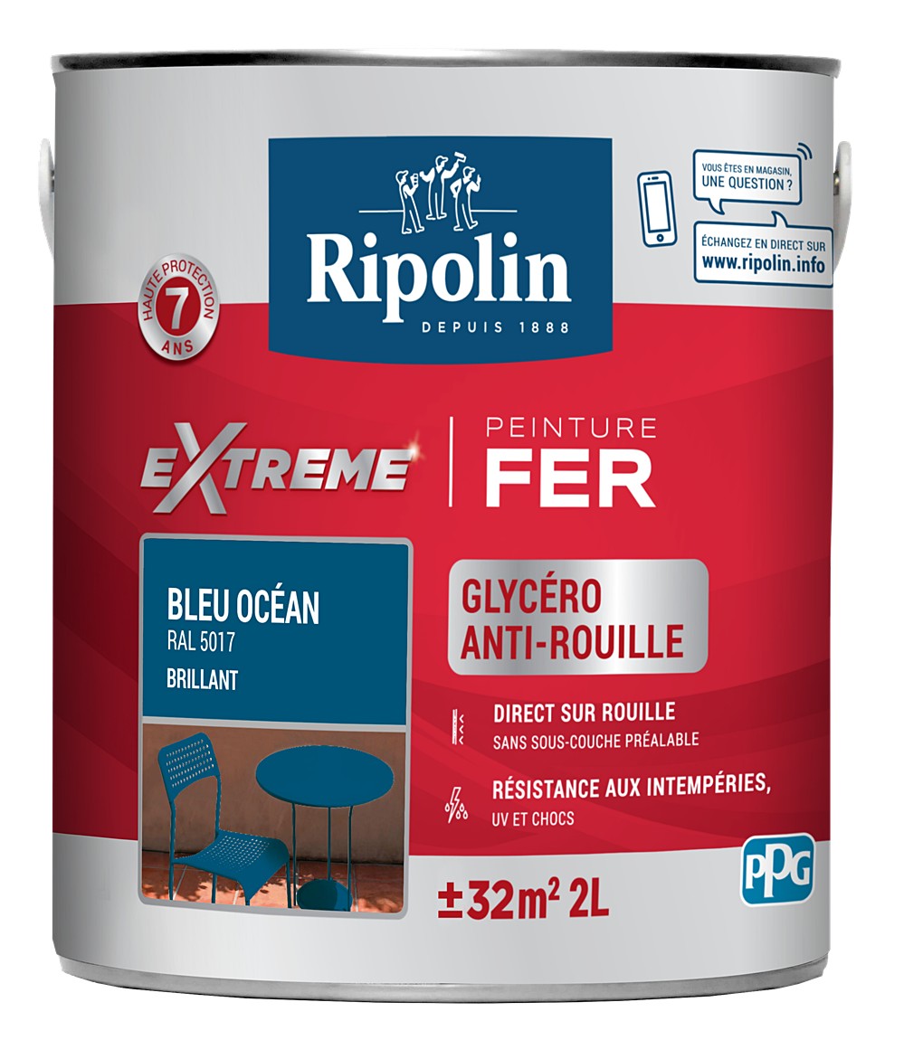 Peinture Extrême fer 2L brillant bleu océan RIPOLIN