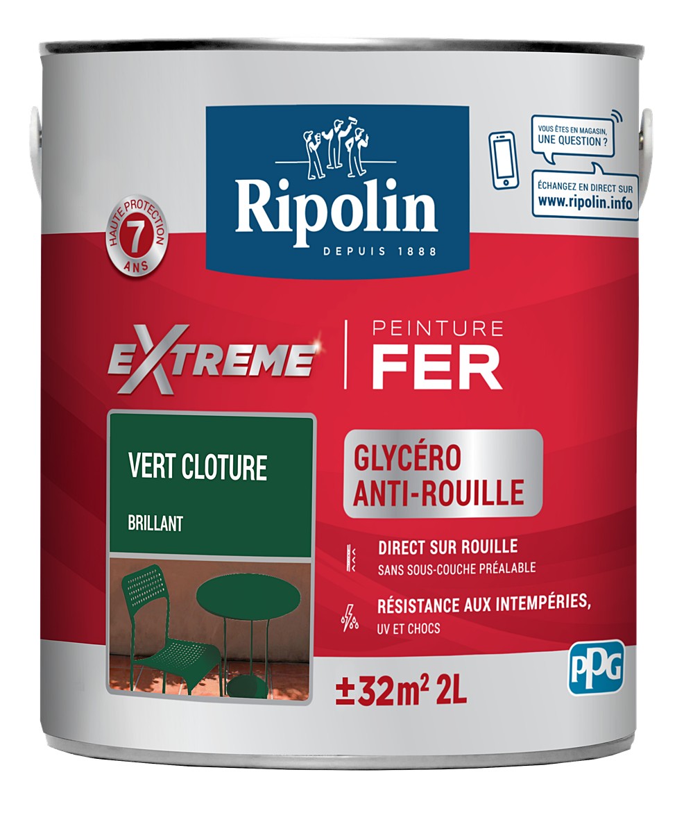 Peinture Extrême fer 2L brillant vert cloture RIPOLIN