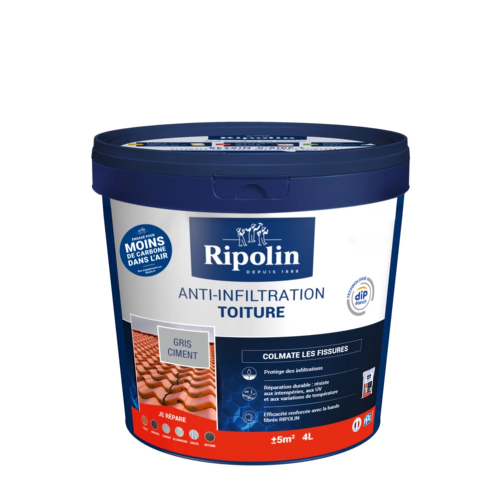 Anti-infiltrations toiture gris ciment 4 L - RIPOLIN