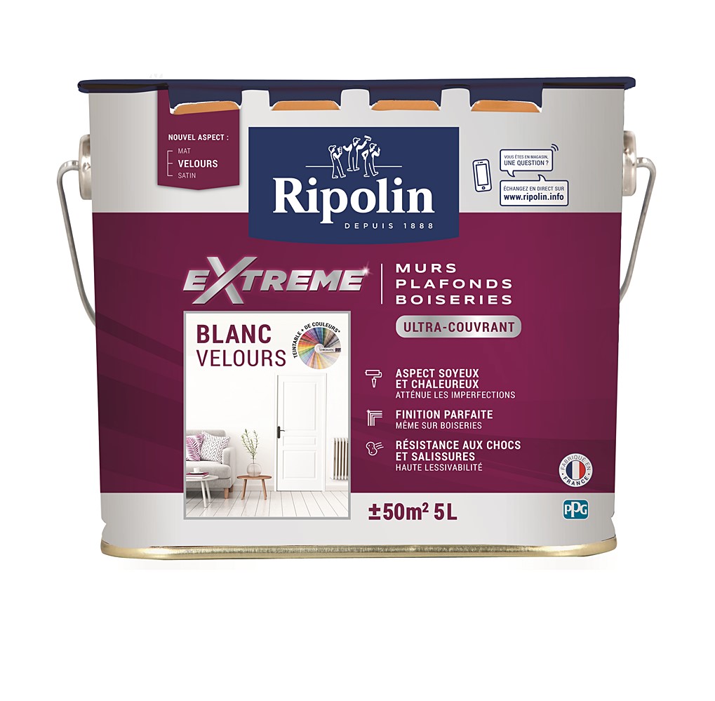 Protection extrême Mur & Plafond Blanc Velours 5L - RIPOLIN