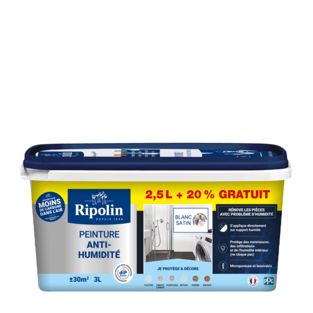 Peinture anti-humidité 2,5 L+20% blanc - RIPOLIN