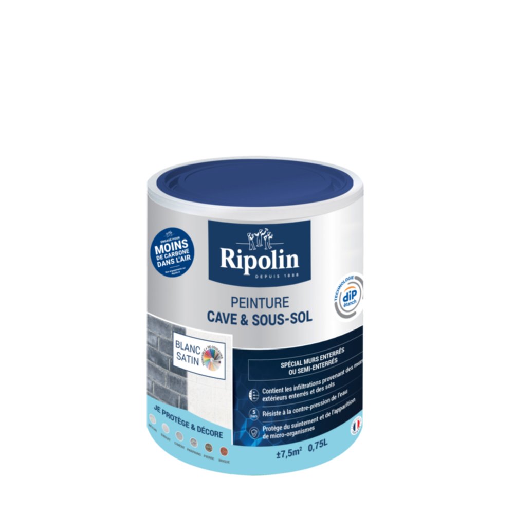 Peinture Cave & Sous-sol intérieur blanc satin 0,75 L - RIPOLIN