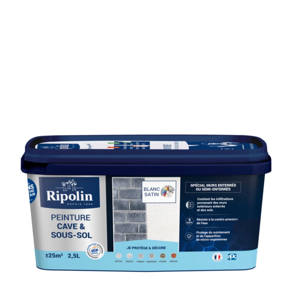 Peinture Cave & Sous-sol intérieur blanc satin 2,5 L - RIPOLIN