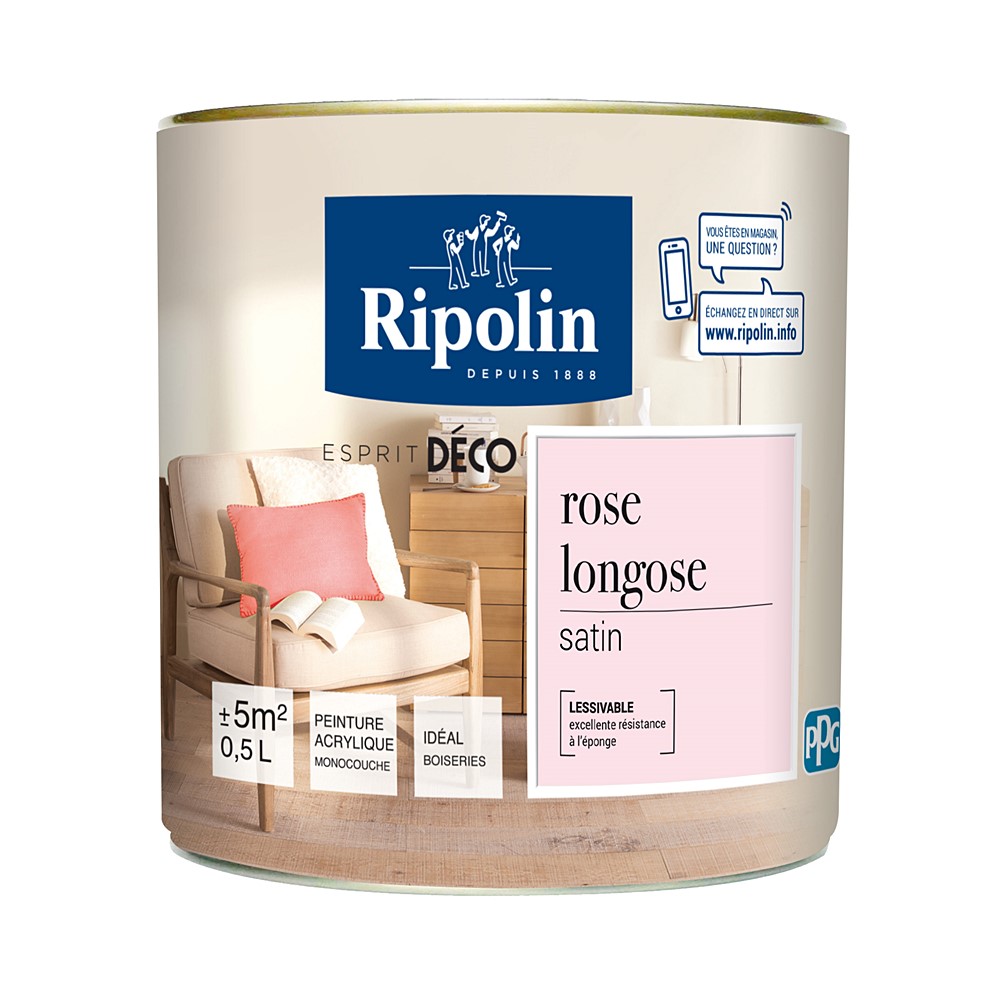 Peinture multisupport Esprit déco satin 0,5L rose longose RIPOLIN