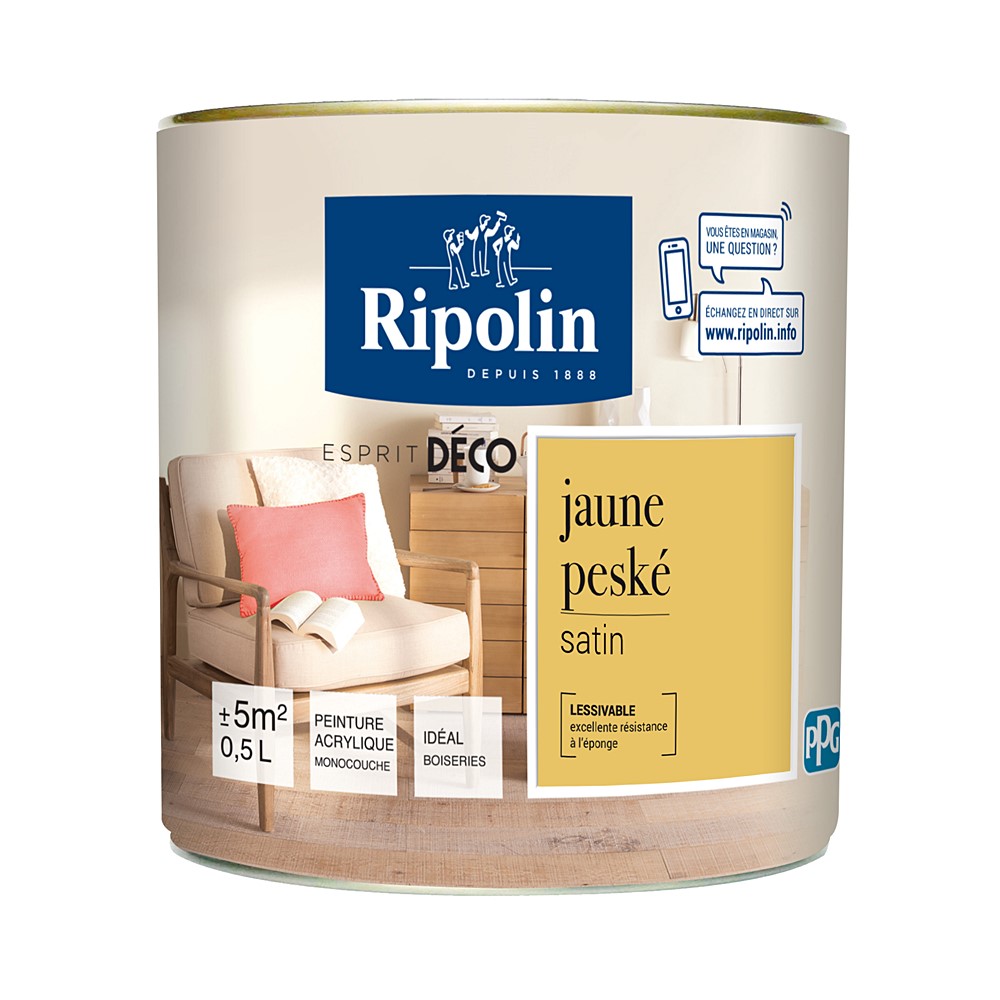 Peinture multisupport Esprit déco satin 0,5L jaune peske RIPOLIN