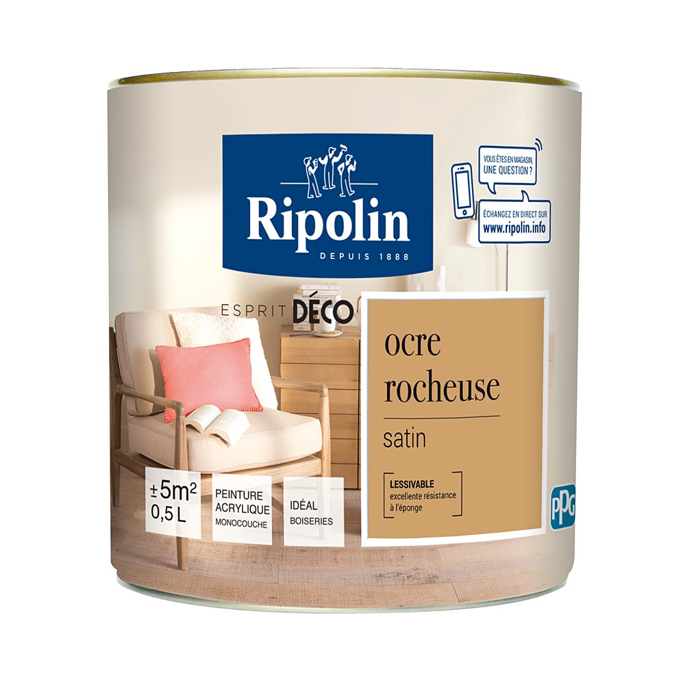 Peinture multisupport Esprit déco satin 0,5L ocre rocheuse RIPOLIN