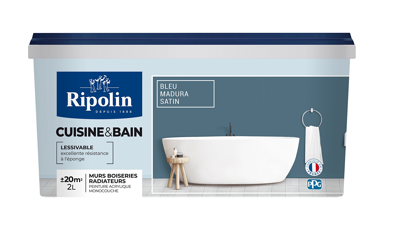 Peinture Cuisines et bains satin bleu madura 2L  - RIPOLIN