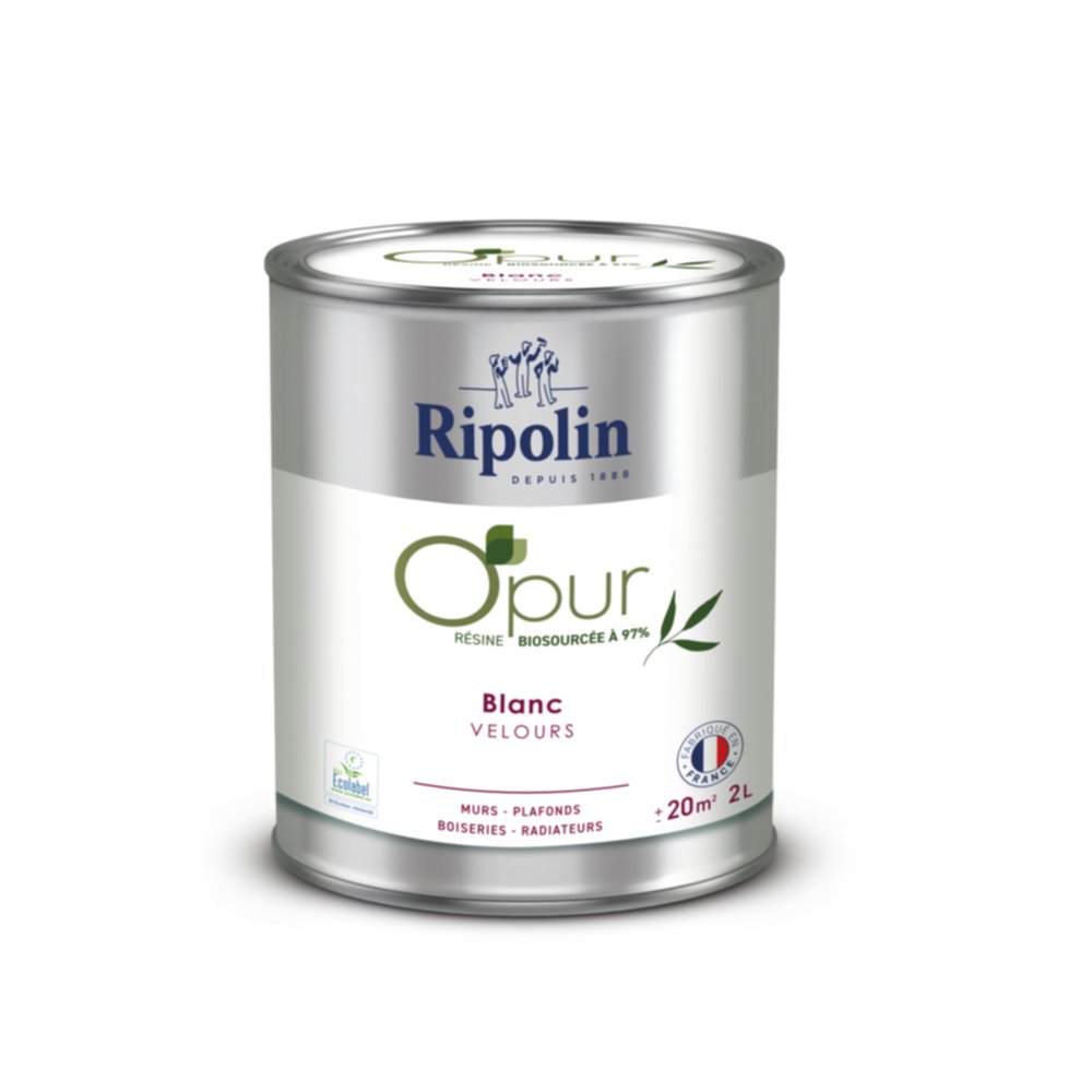 Peinture O'Pur Murs Boiseries Radiateurs Velour Blanc 2L - RIPOLIN