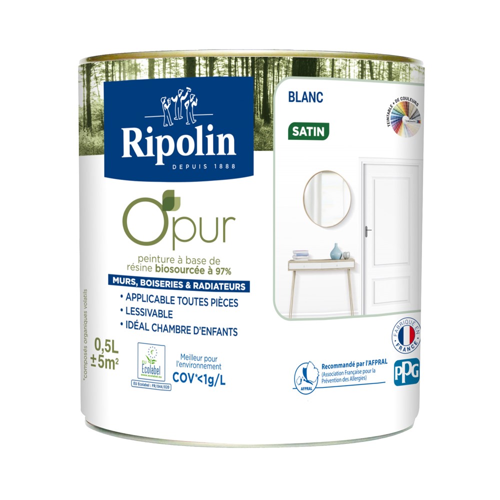 Peinture O'Pur Satiné Blanc 0,5L - RIPOLIN