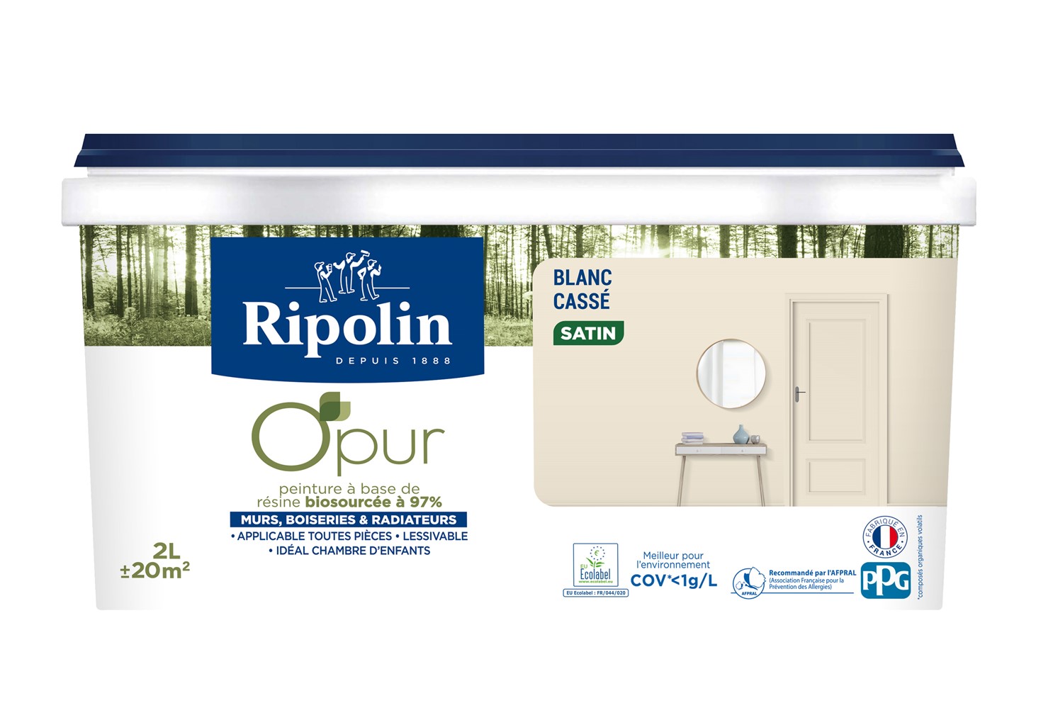 Peinture O'Pur Satiné Blanc Casse 2L - RIPOLIN