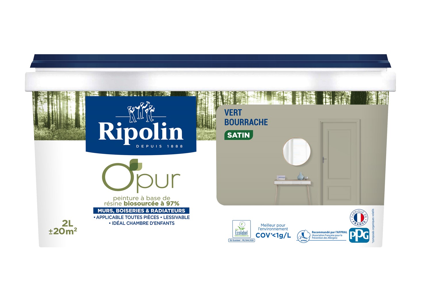 Peinture O'Pur Satiné Vert Bourrache 2L - RIPOLIN