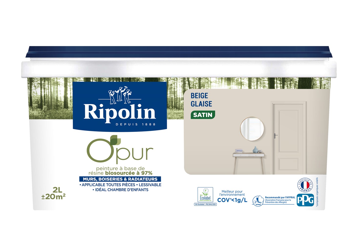 Peinture O'Pur Satiné Beige Glaise 2L - RIPOLIN