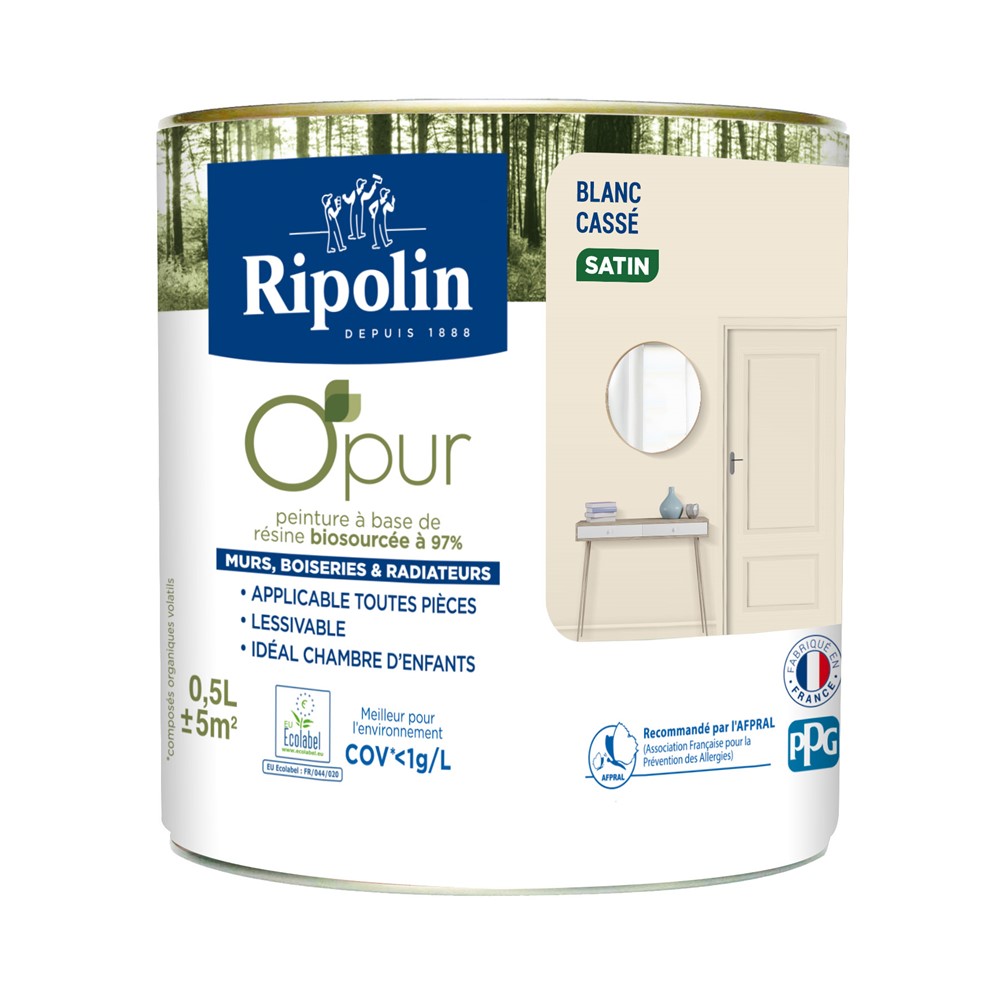 Peinture O'Pur Satiné Blanc Casse 0,5L - RIPOLIN