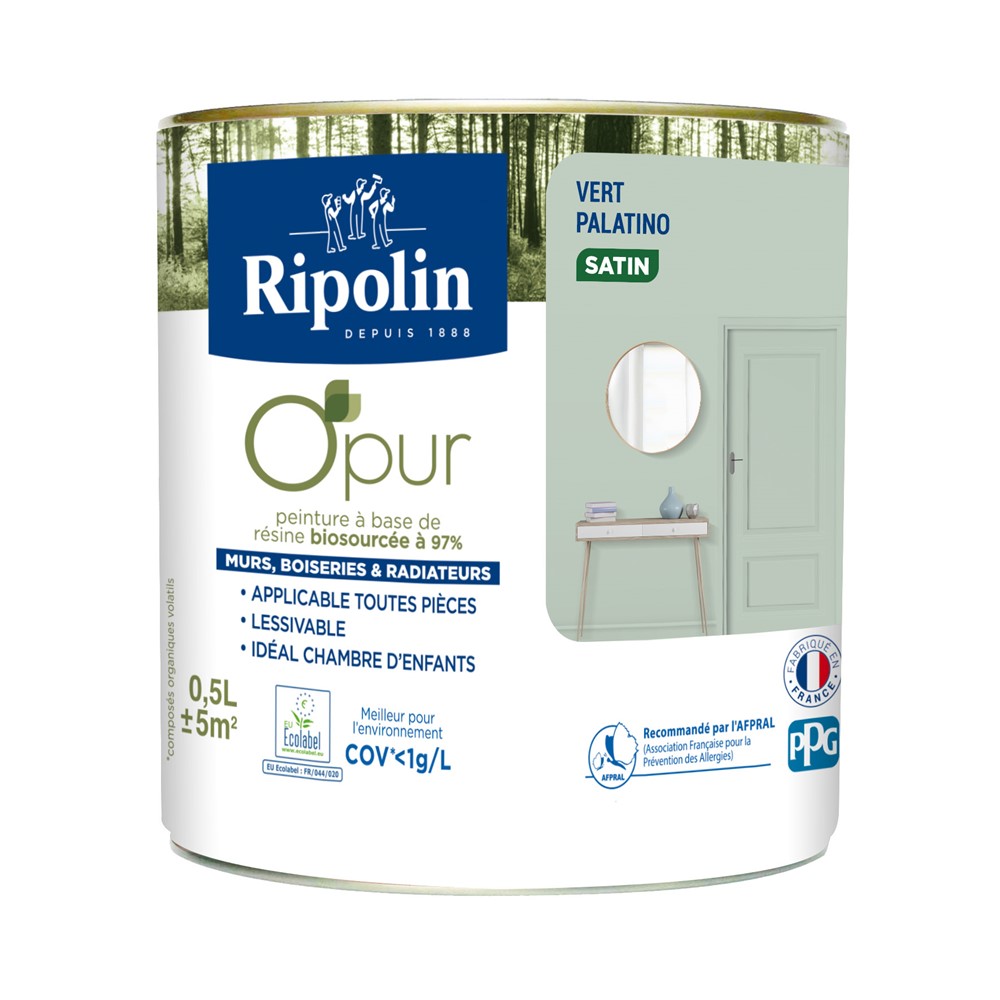 Peinture O'Pur Satiné Vert Palatino 0,5L - RIPOLIN