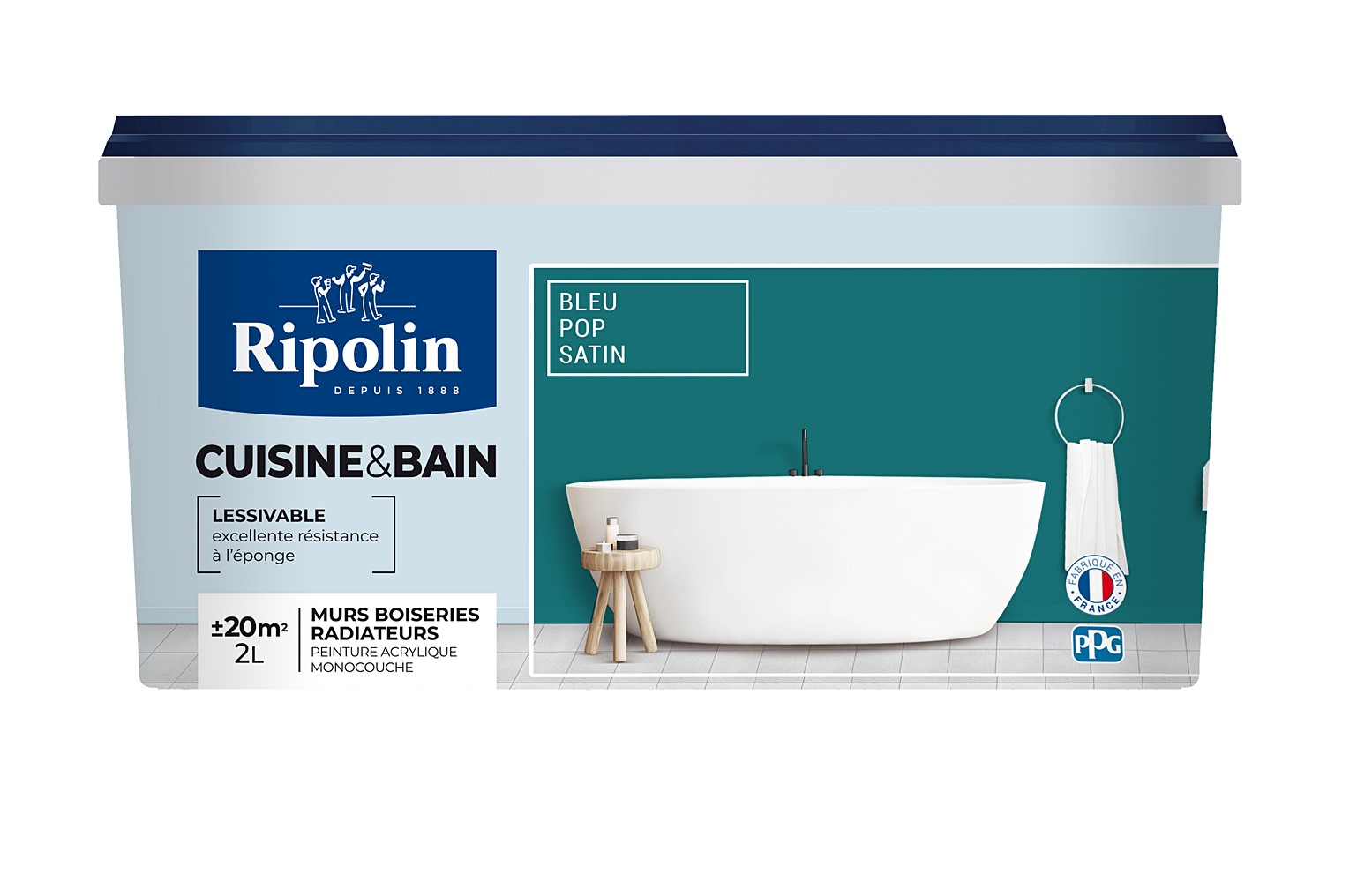 Peinture Cuisines et bains satin bleu pop 2L  - RIPOLIN