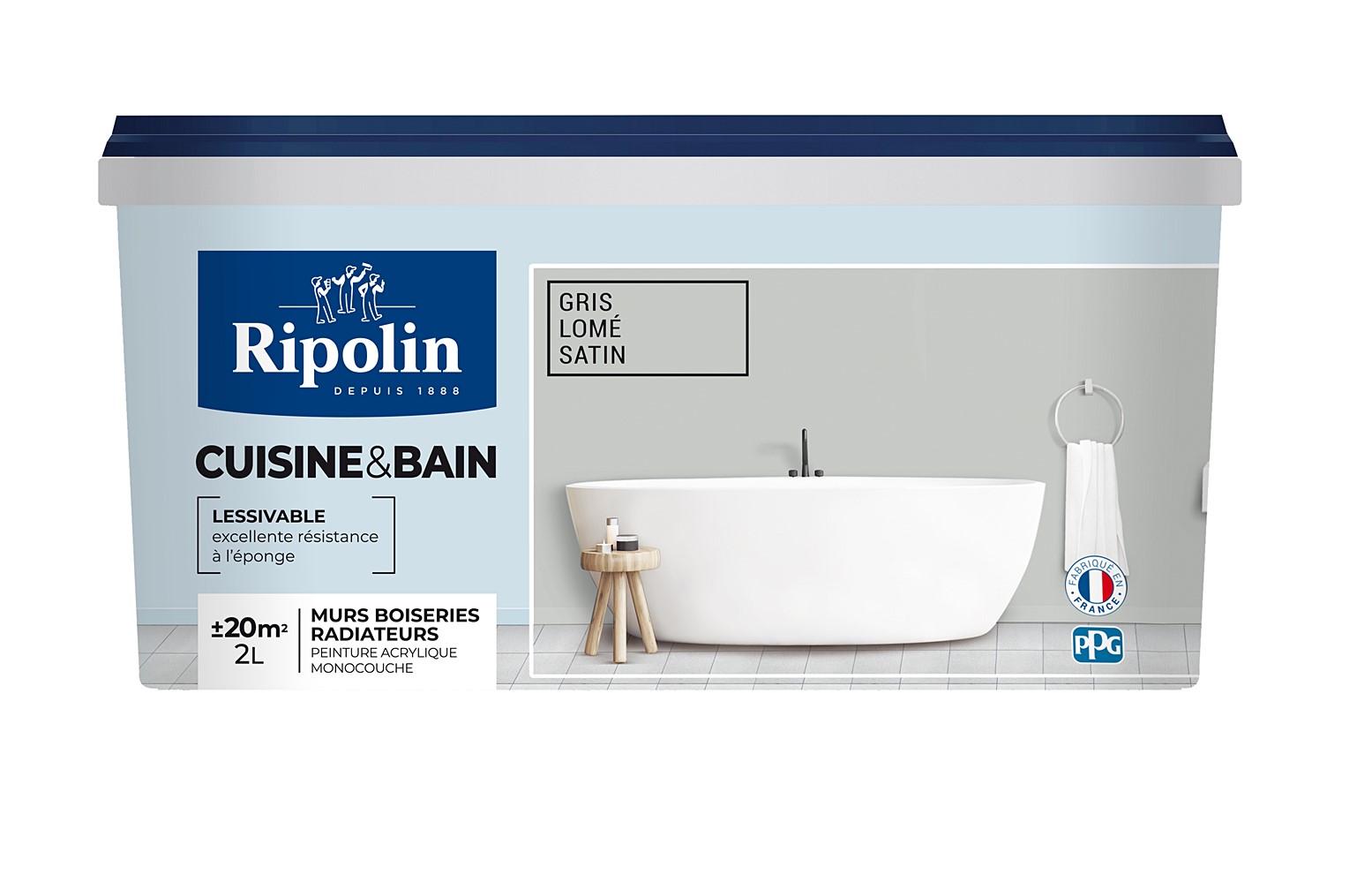 Peinture Cuisines et bains satin gris lomé 2L  - RIPOLIN