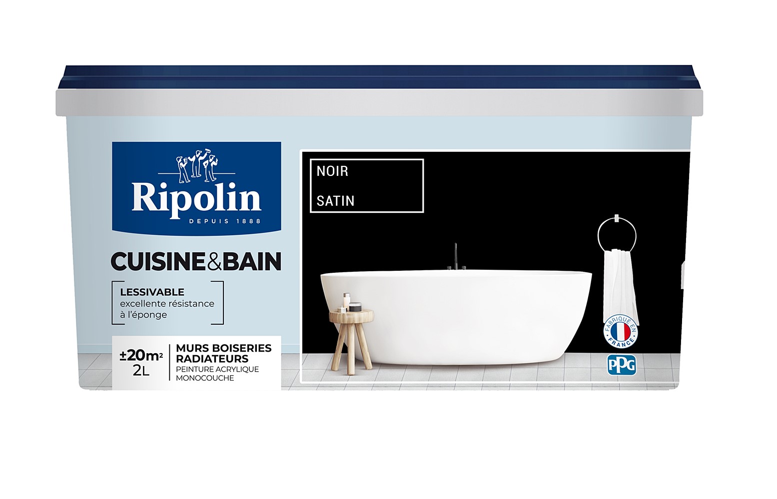 Peinture Cuisines et bains satin noir 2L  - RIPOLIN