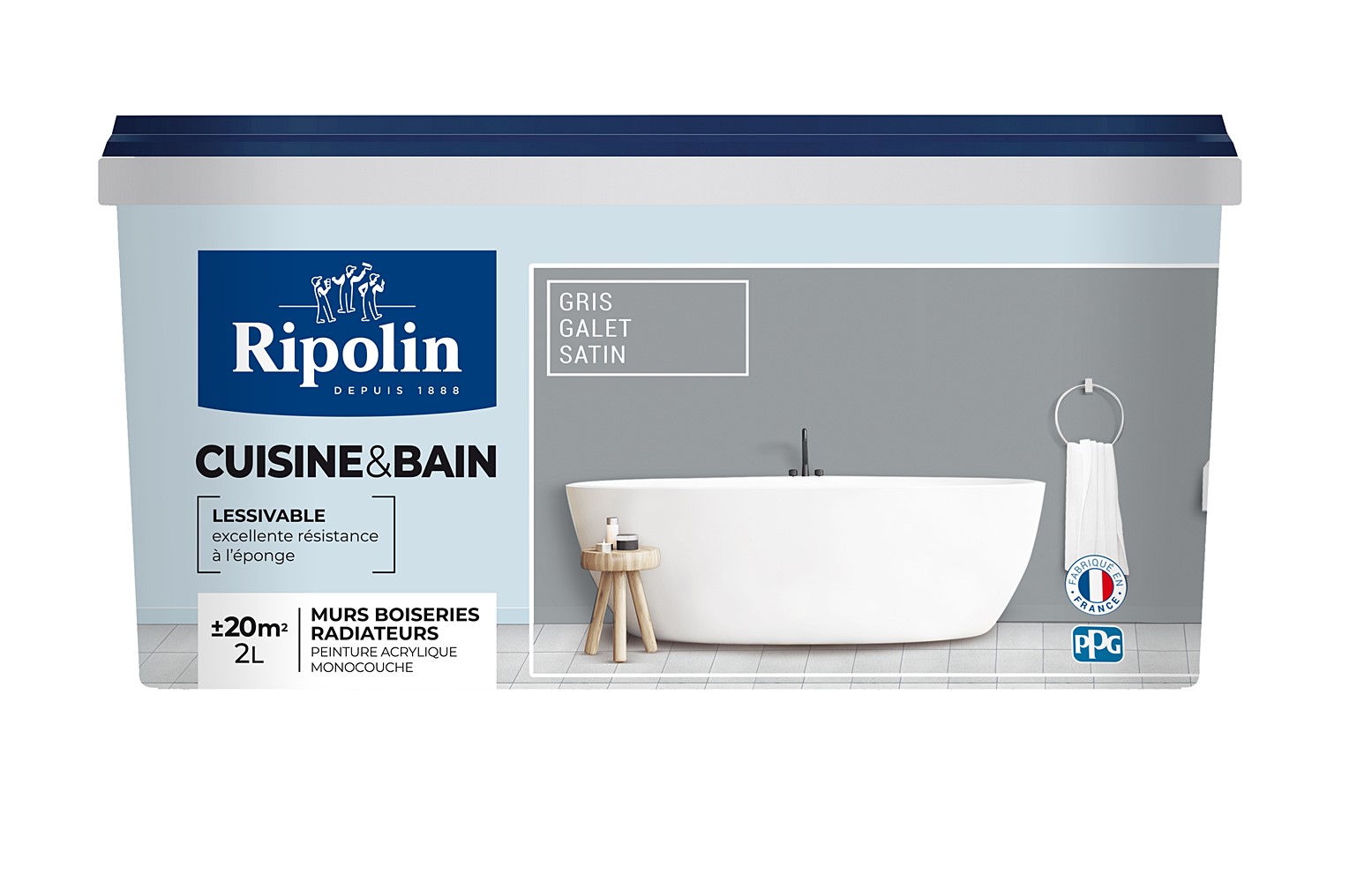 Peinture Cuisines et bains satin gris gale 2L  - RIPOLIN