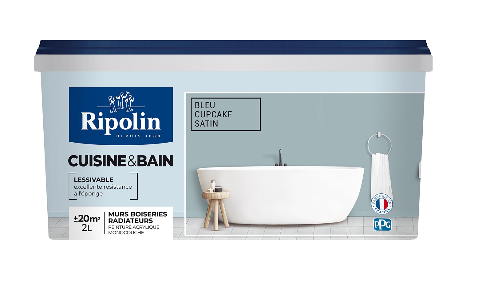 Peinture Cuisines et bains satin bleu cup 2L  - RIPOLIN