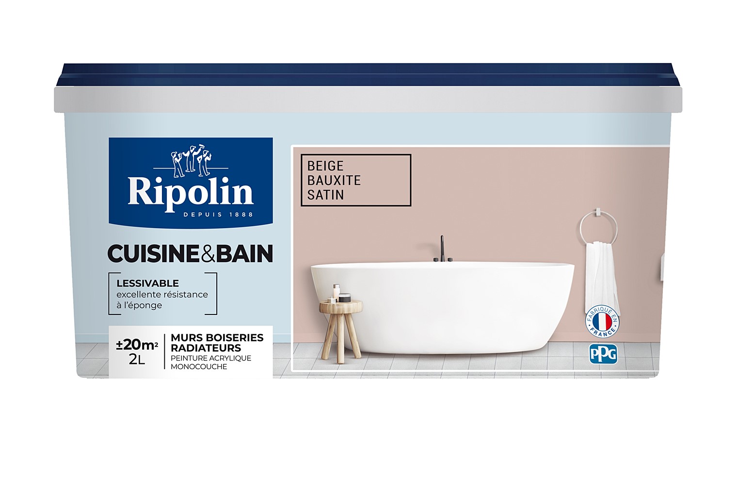 Peinture Cuisines et bains satin beige baux 2L  - RIPOLIN