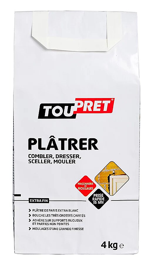 Plâtre de Paris extra blanc en poudre 4kg - TOUPRET