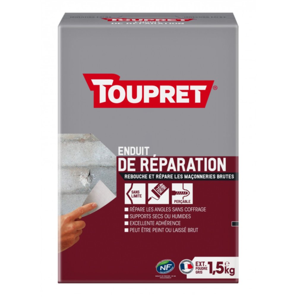 Enduit de rebouchage Réparation poudre 1,5 kg blanc - TOUPRET 