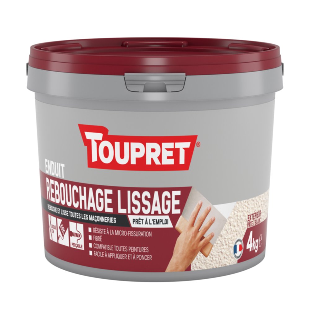 Enduit Rebouchage Lissage 2 en 1 pâte 4 kg blanc - TOUPRET 