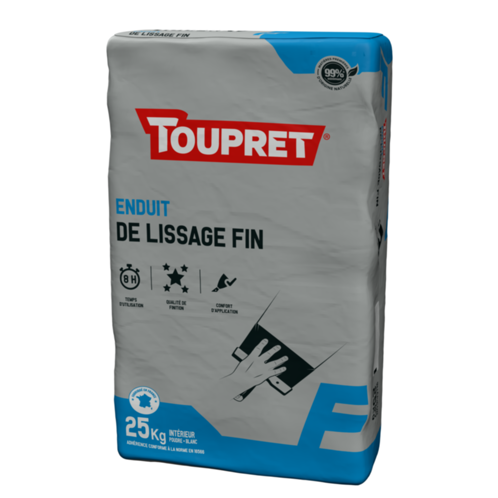 Enduit de lissage fin intérieur blanc 25kg - TOUPRET