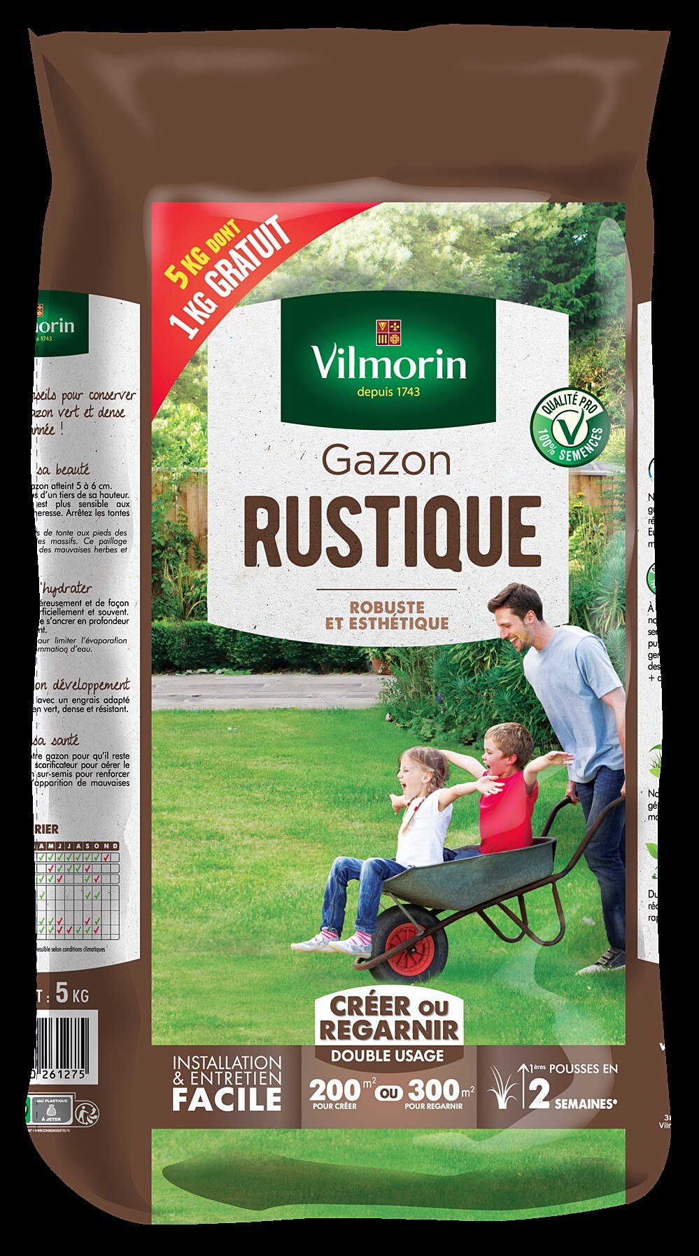 Gazon Rustique 5kg dont 1kg gratuit 200-300m² - VILMORIN