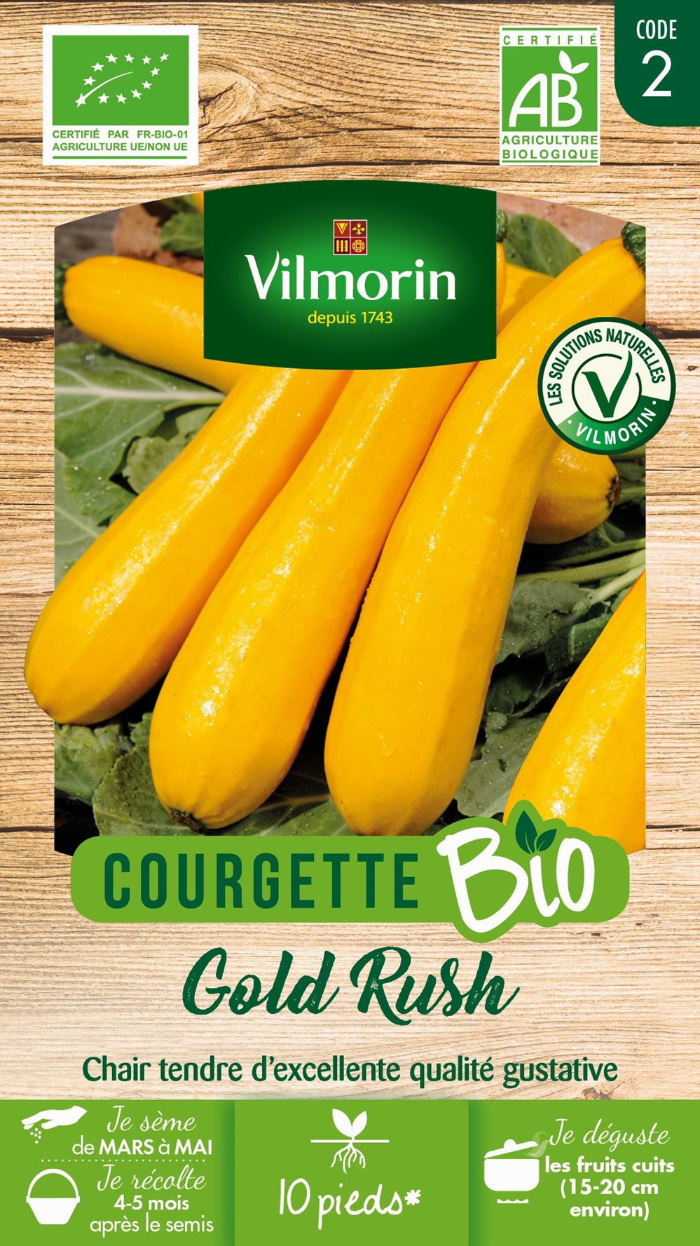 Graines Courgette Jaune Gold Rush HF1 Bio - VILMORIN