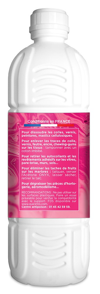 Acétone (1L) : Dégraissant, dissolvant, colles cellulosiques, vernis,  encres, peintures