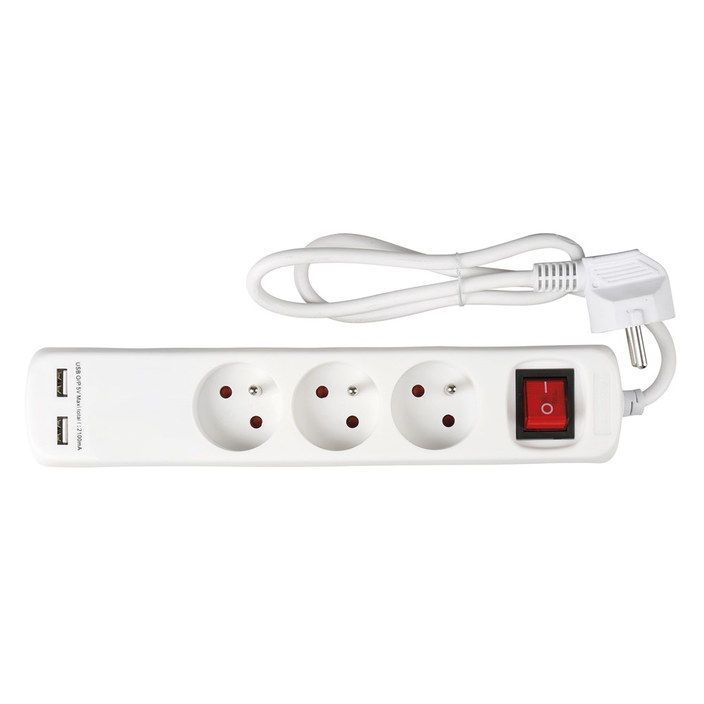 Bloc 3 prises 16A double usb interrupteur - EXPERT LINE