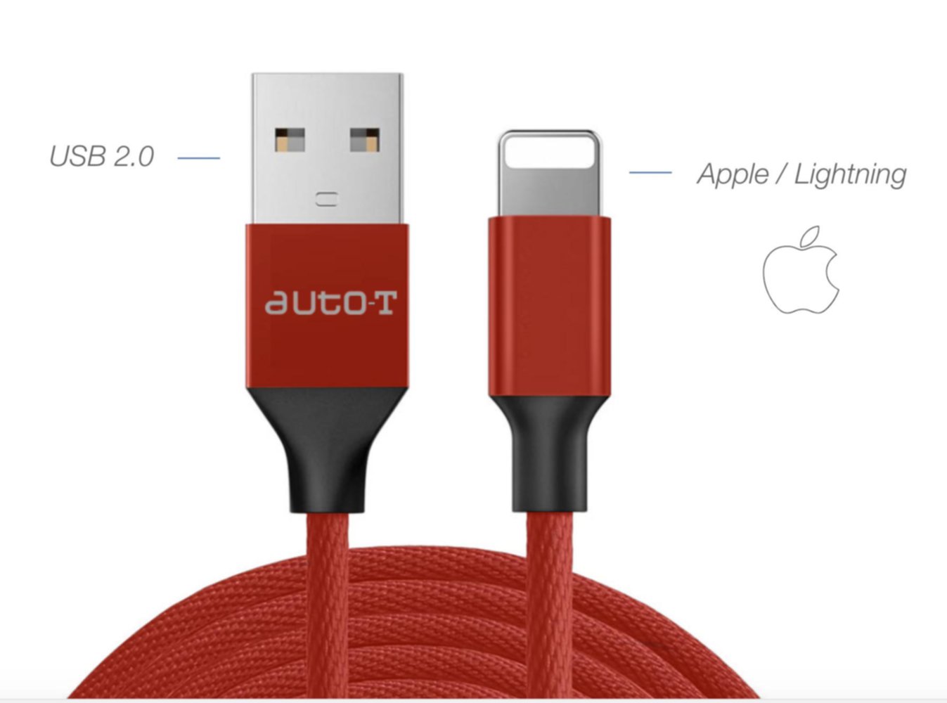 Câble USB 2.0 Lightning rouge - AUTO T