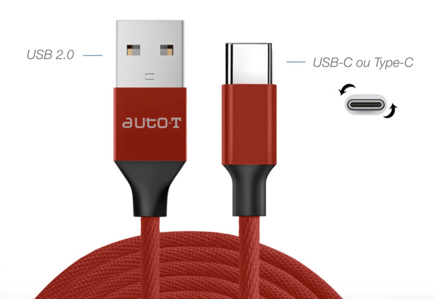 Câble USB 2.0 USB-C rouge - AUTO T