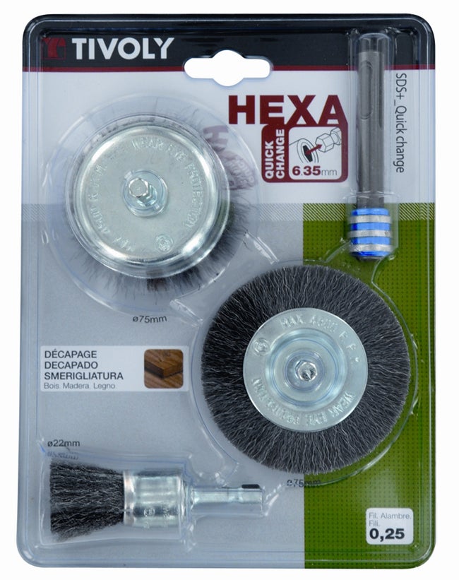 Lot de brosses pour bois queues hexagonales + PE SDS