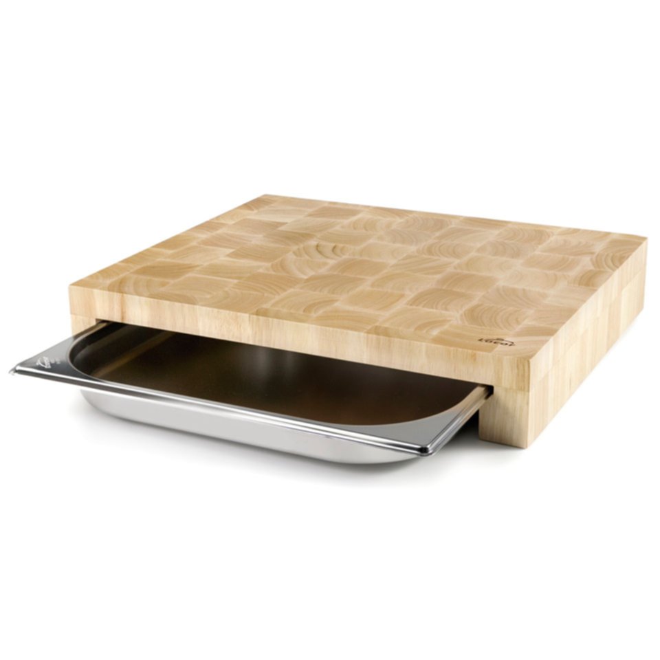 Billot en bois de caoutchouc debout et tiroir inox GN2/3