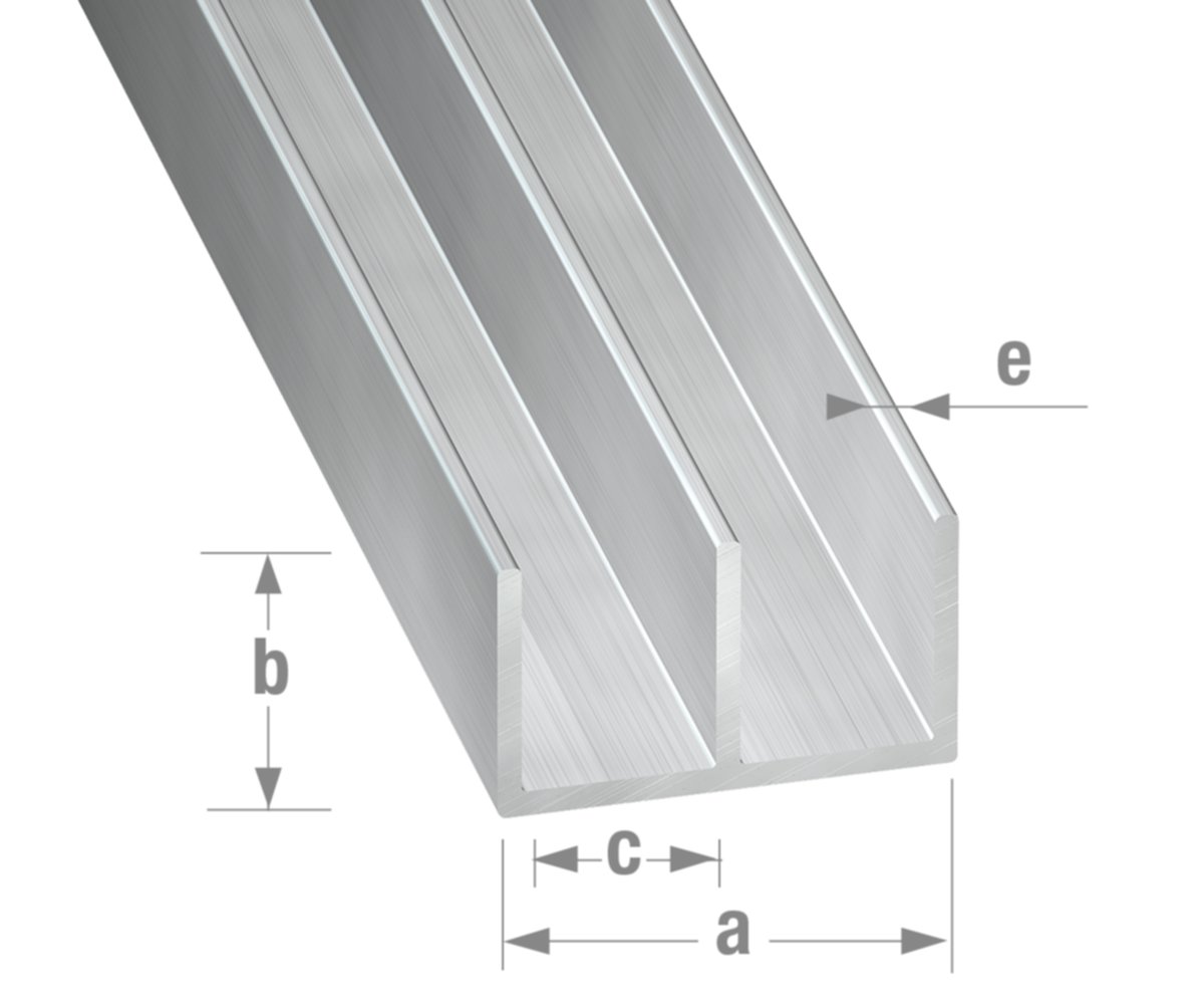 Profilé double U alu brut 10 x 16 x 10 x 1,3 mm int.6 2m - CQFD