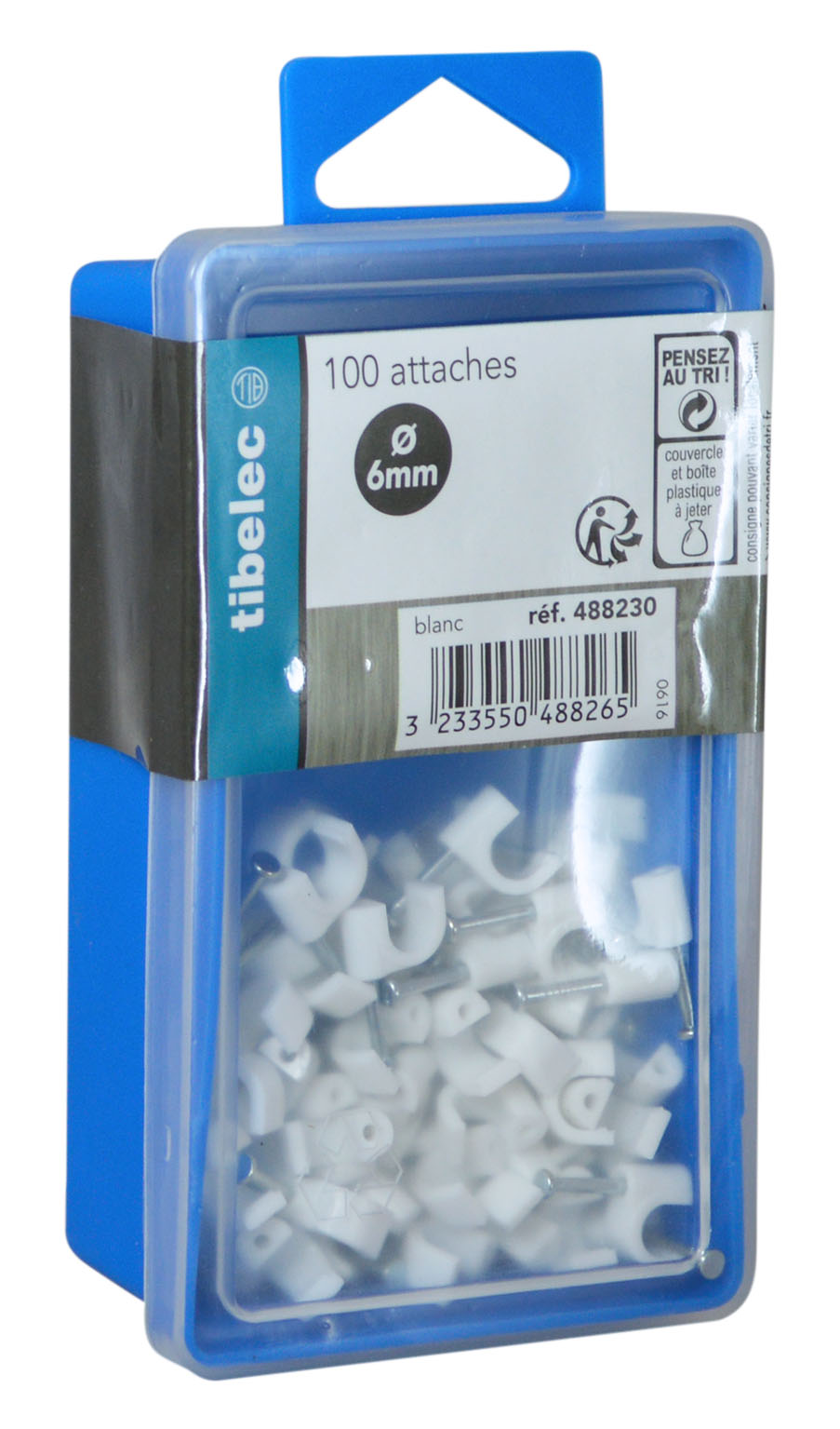 Attaches rondes à clou Ø 6 mm blanches 100 pcs TIBELEC