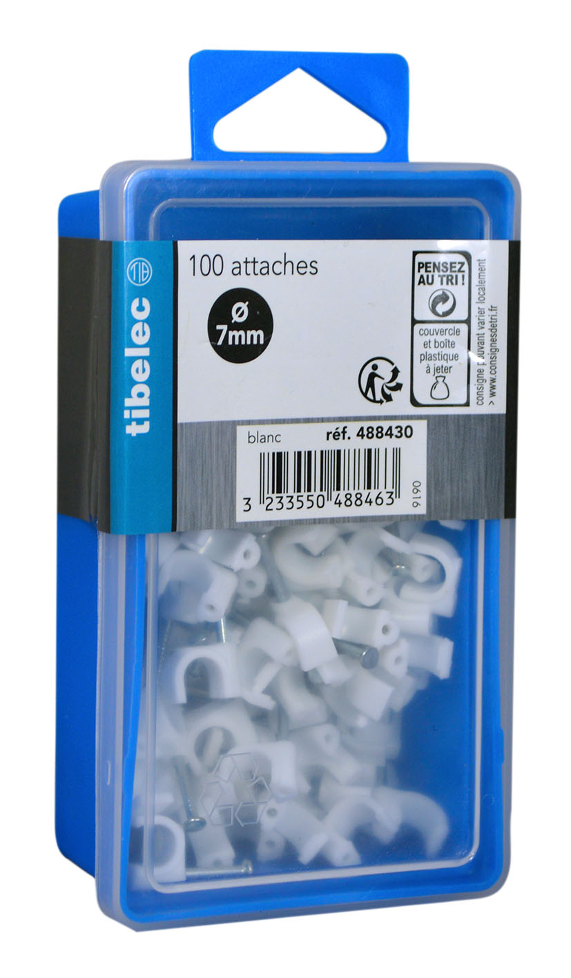 Attaches rondes à clou Ø 7 mm blanches 100 pcs TIBELEC