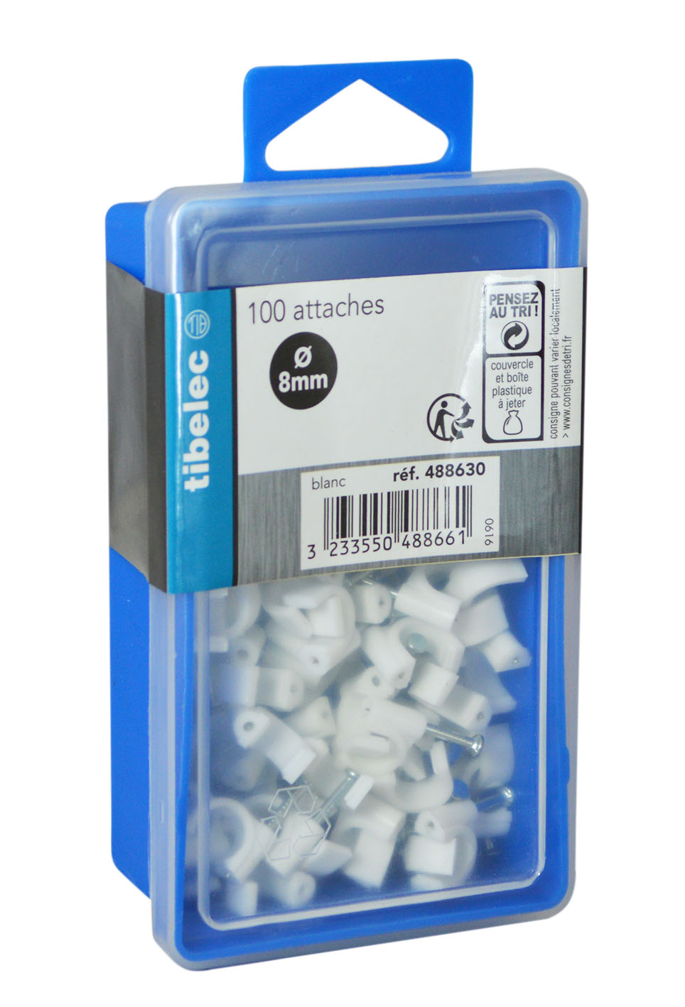 Attaches rondes à clou Ø 8 mm blanches 100 pcs TIBELEC