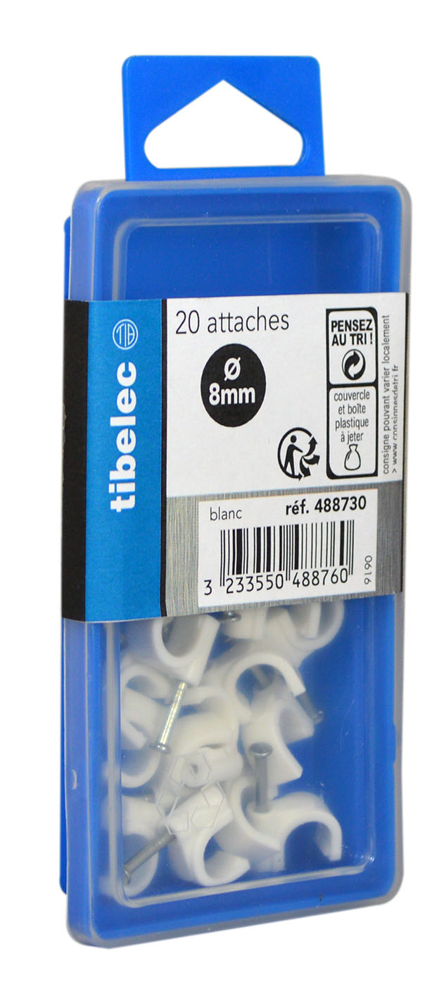 Attaches rondes à clou Ø 8 mm blanches 20 pcs TIBELEC