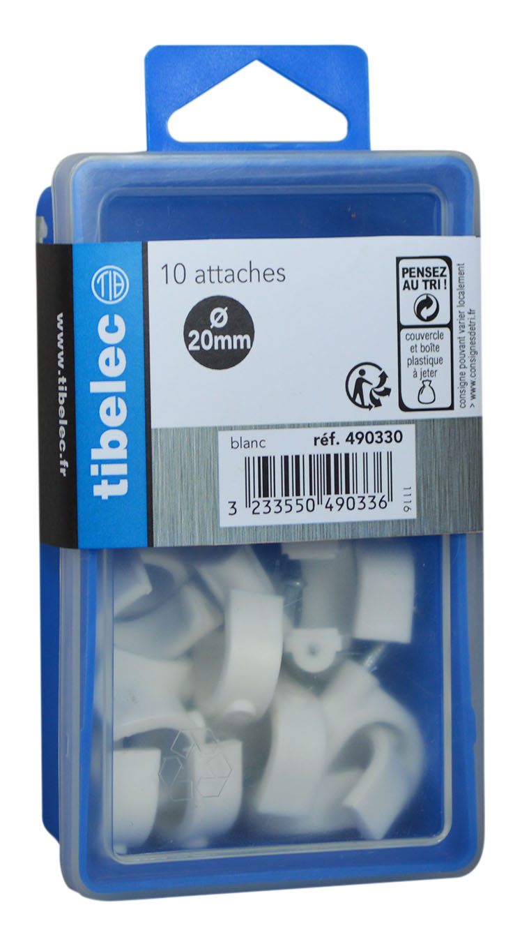 Attaches rondes à clou Ø 20 mm blanches 10 pcs TIBELEC