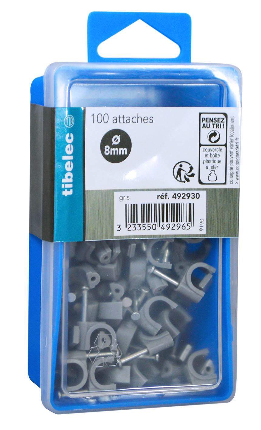 Attaches rondes à clou Ø 8 mm grises 100 pcs TIBELEC