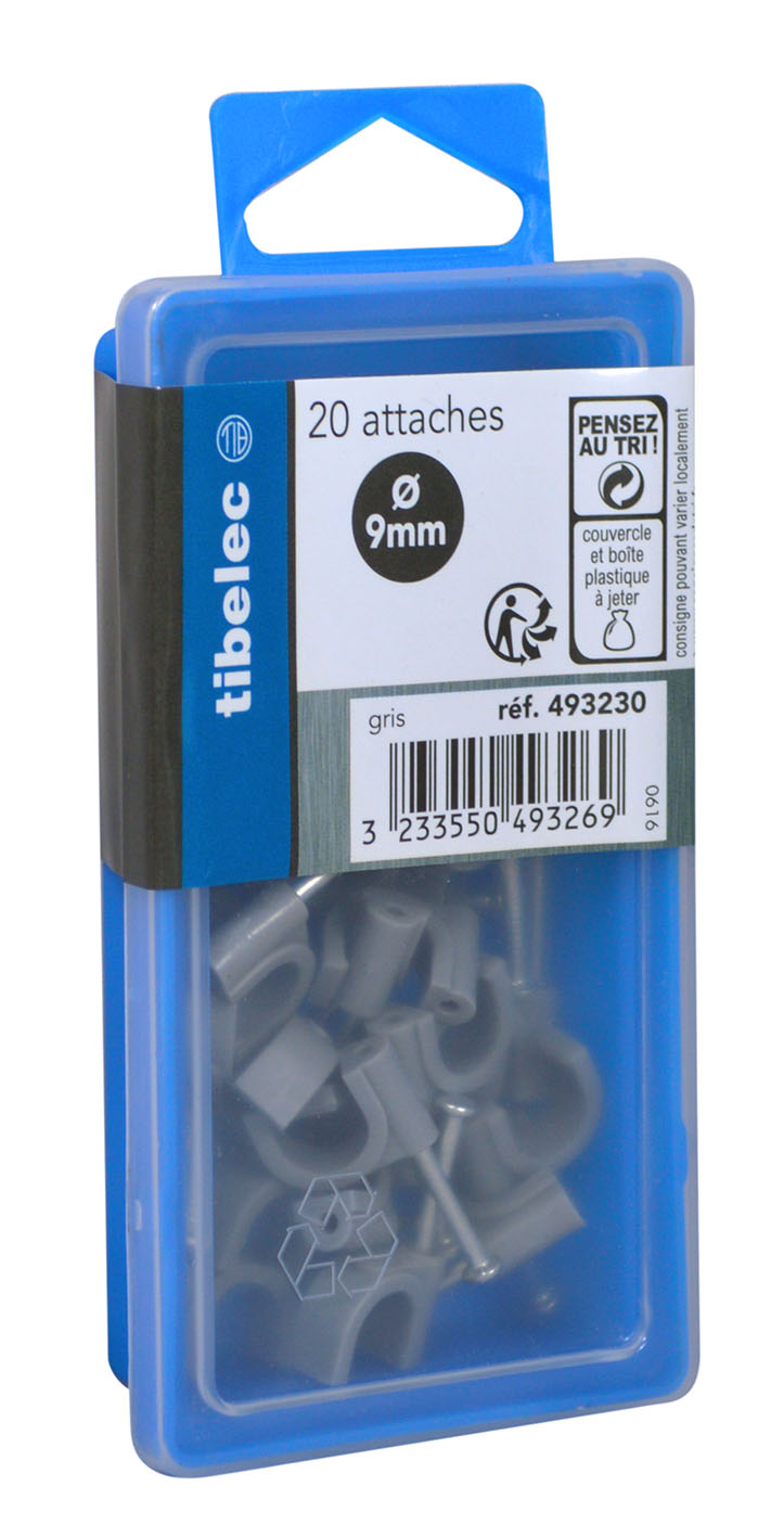 Attaches rondes à clou Ø 9 mm grises 20 pcs TIBELEC