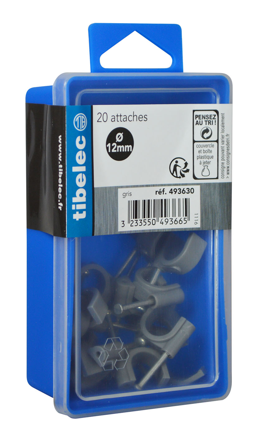 Attaches rondes à clou Ø 12 mm grises 20 pcs TIBELEC