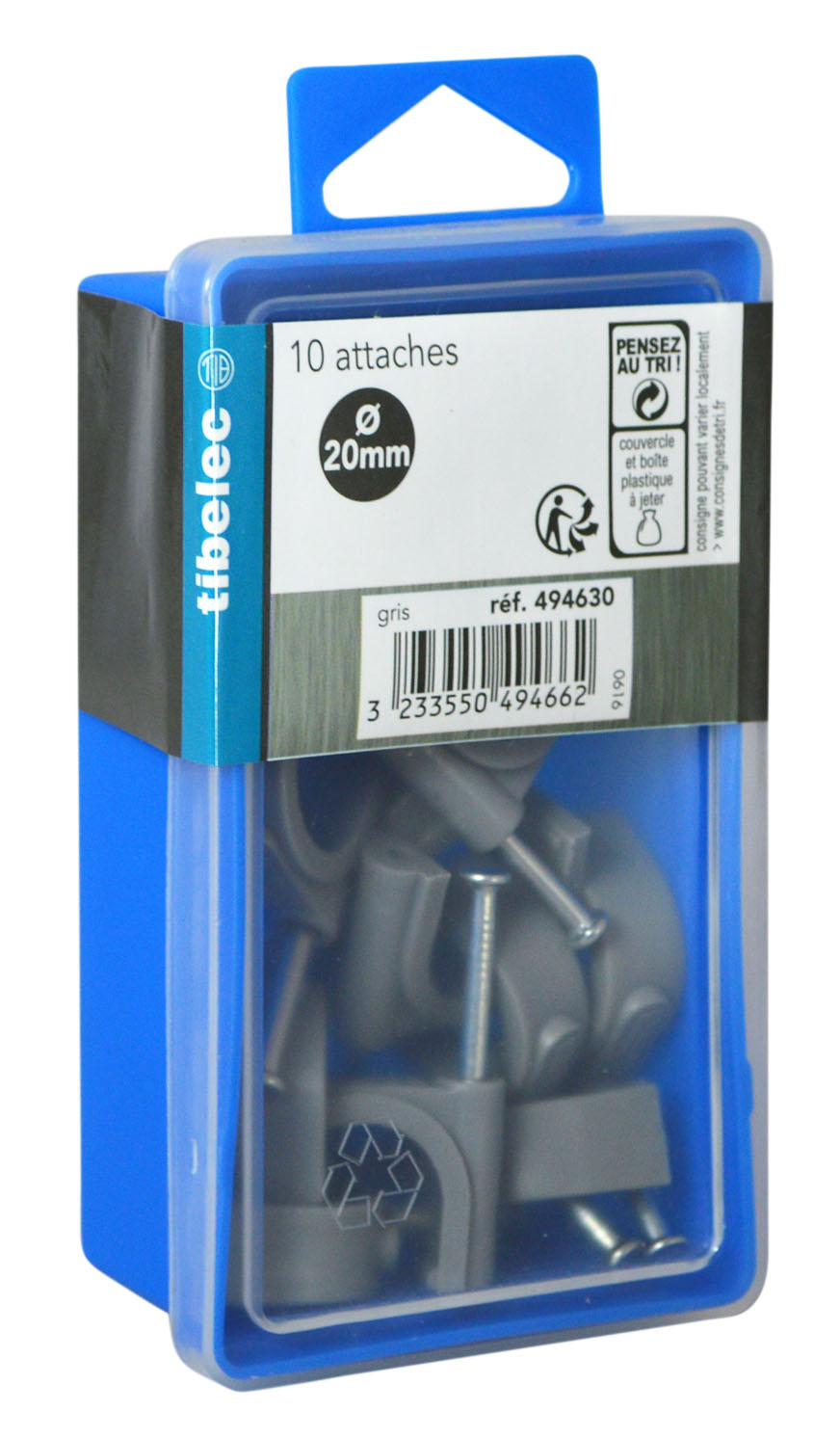 Attaches rondes à clou Ø 20 mm grises 10 pcs TIBELEC