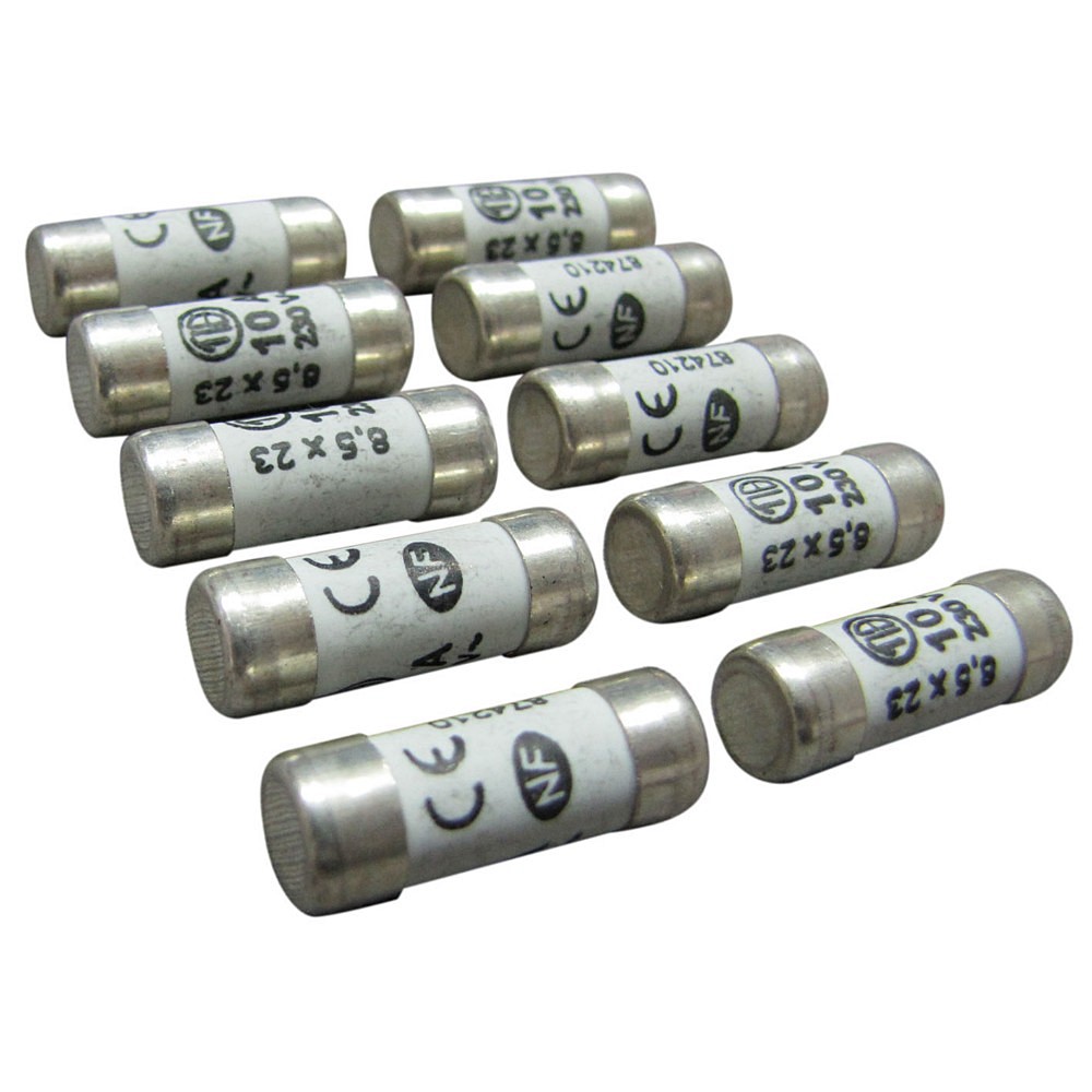 10 fusibles cylindre 8,5x23mm 10a. - TIBELEC
