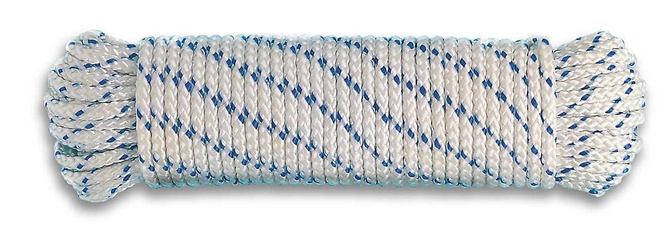 Corde polypropylène tressée Ø 10 mm L.7,5 m blanche fil bleu - CHAPUIS